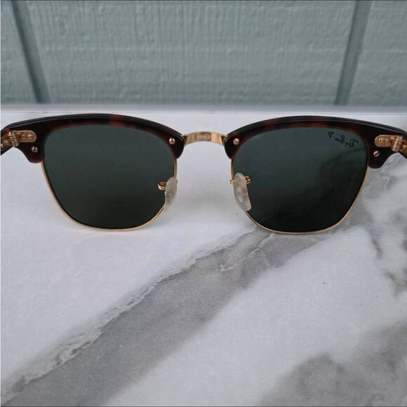 Ray-Ban Polarized Clubmaster Classic G-15 Polished Gold Tortoiseshell Sunglasses - Picture 4 of 8